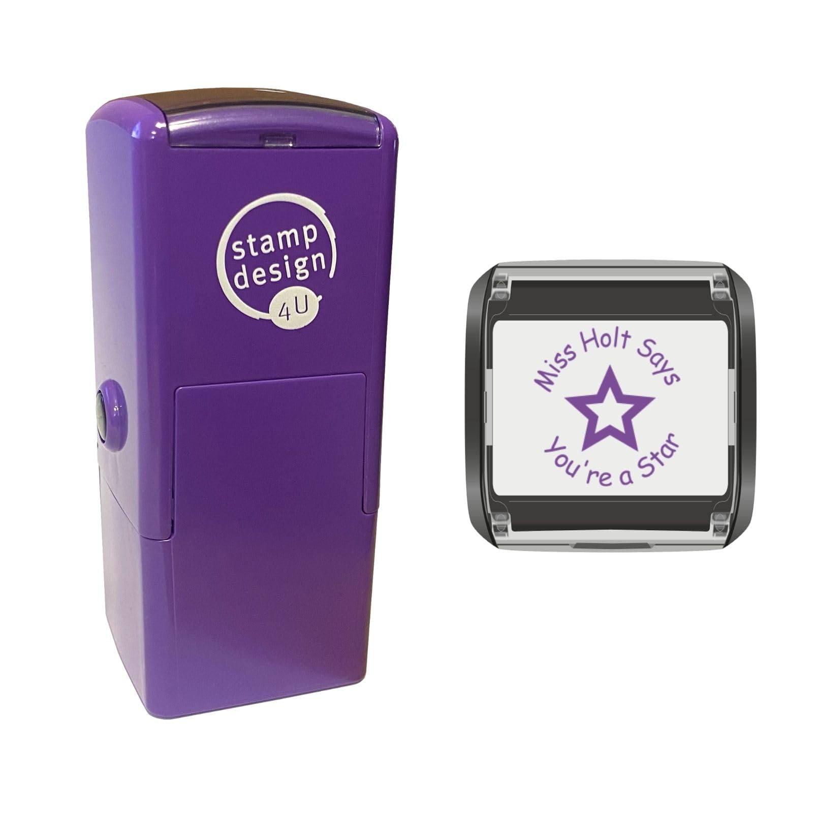 Stamp Design 4U Violet Star Reward In With 2 Lines Of Custom Text - School Teacher Personalised Reward, Education And Motivational Stamps