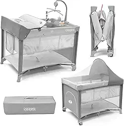 Berço Portátil SleepGuard Dobrável para Recém Nascidos e Bebês com Estrutura Segura e Confortável Ragaluma (Cinza)