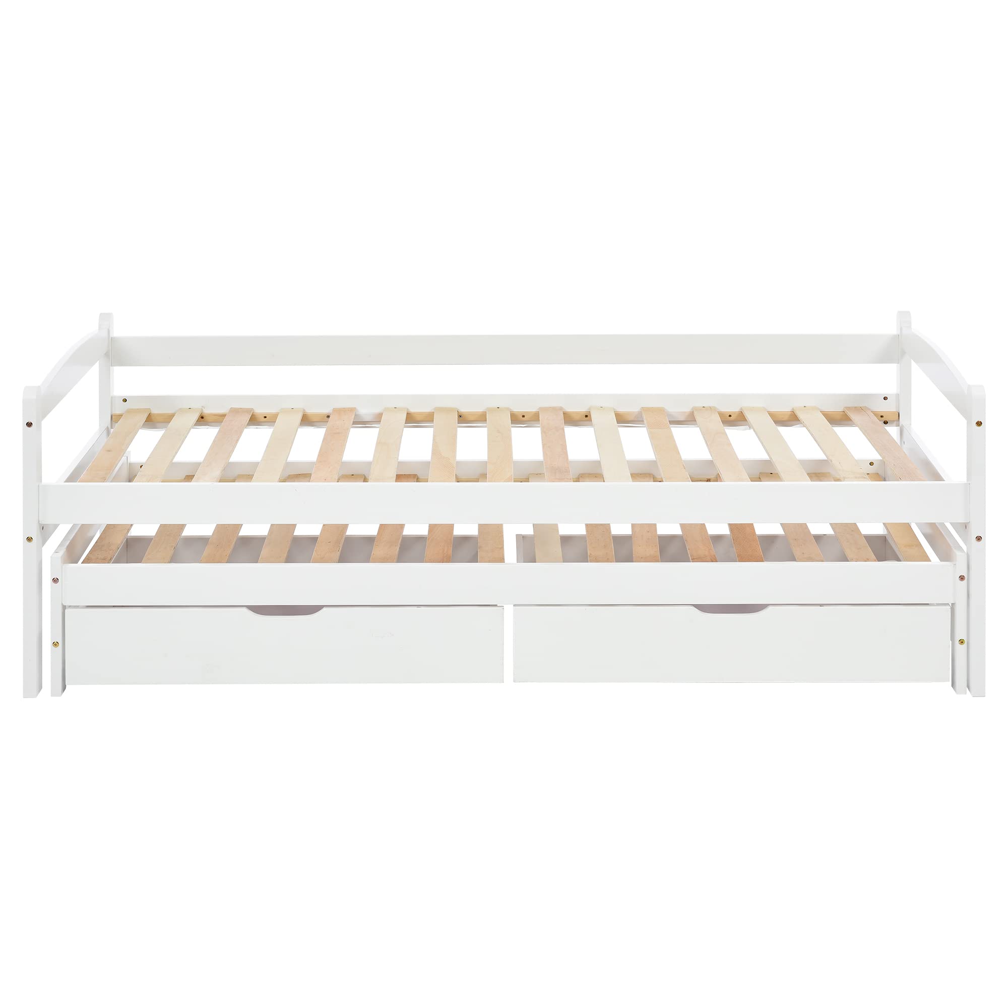Cadre de lit 90 x 200 cm avec tiroirs, lit gigogne, 2 tiroirs, pour adultes, lit pour enfants, pin, blanc