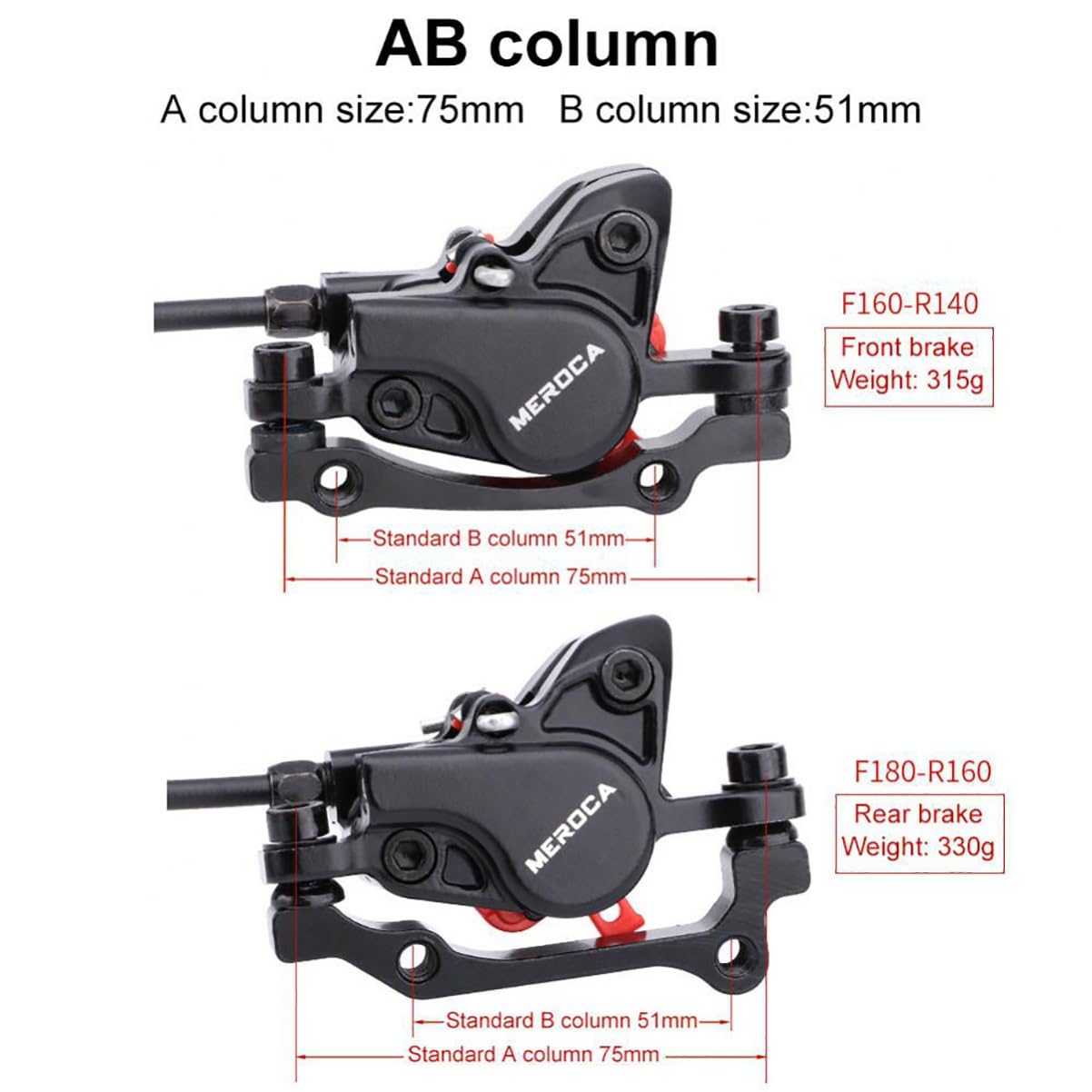 KLWEKJSD 2 Piston Mountain Bikes Hydraulic Disc Brake Set Left Rear 1400mm Bicycles Brake Levers with Calipers and Mounting Adapter for Mountain Bikes (Color : Black, Size : Left Rear)