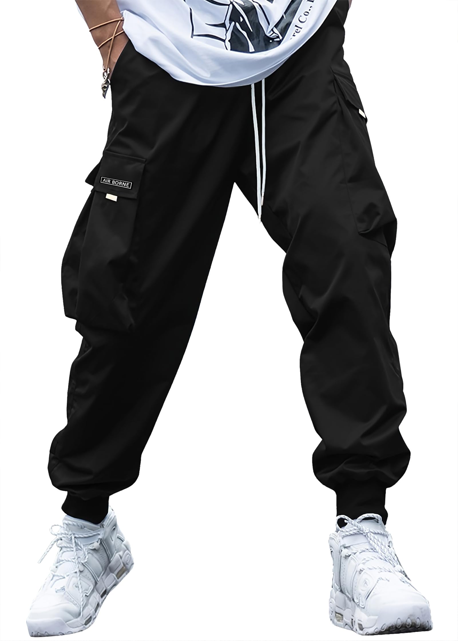 Men's Casual Workout Pants Cargo Joggers Cotton Athletic Sweatpants Tapered Hip Hop Punk Streetwear