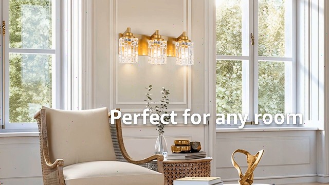 Image of Brushed Gold 3-Light Bathroom Vanity Light with Glass Shade | Luxury Brushed Gold Finish & Sparkling Crystal Glass. Hardwired, Fits E26 Bulbs (Max 60W). Easy to install