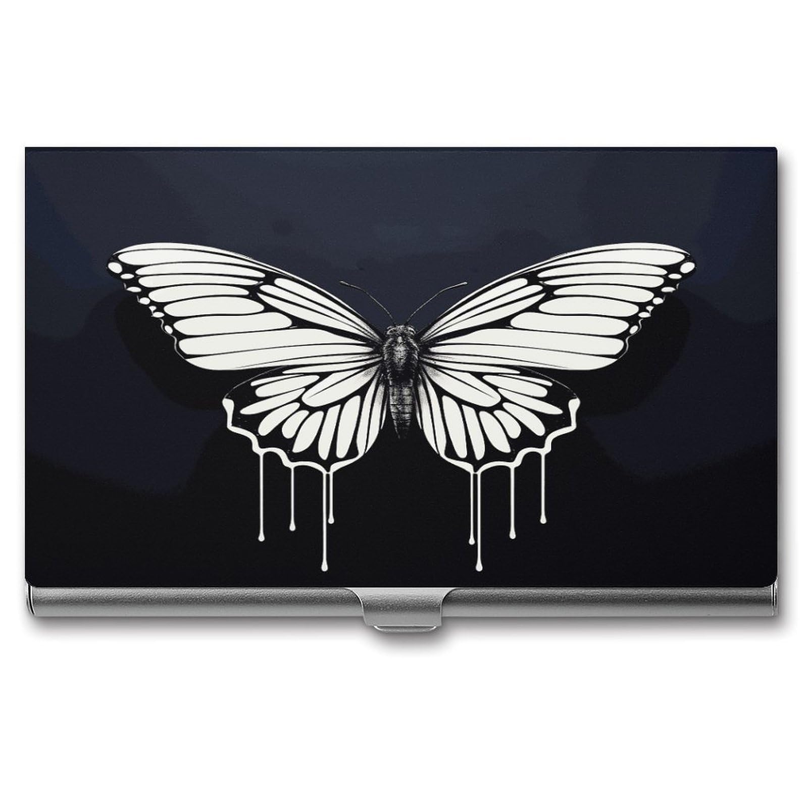 FekiLoot A Black And White Butterfly Business Card Holder for Men Women Metal Slim Organizer Business Card Carrier Wallet Name Cards Holder Retro Slim Pocket Purse Small Portable Card Case