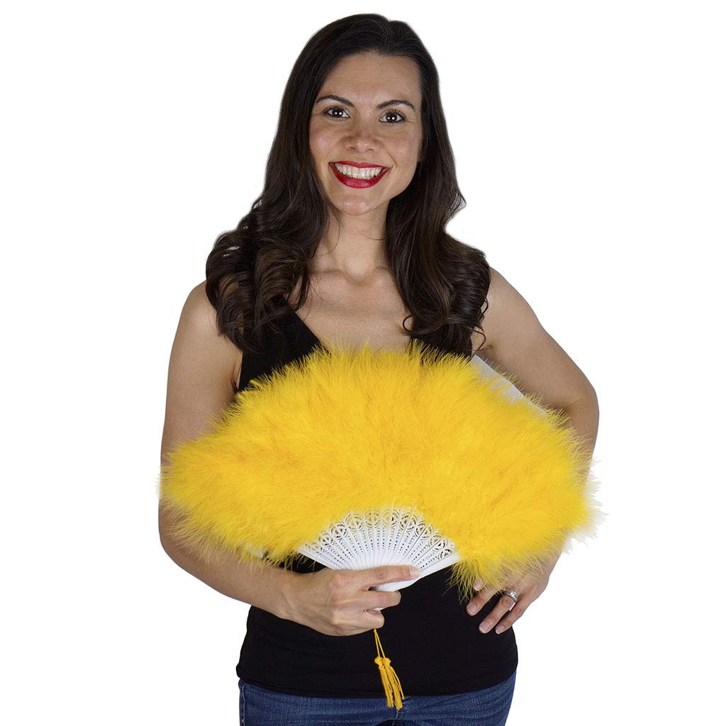 ZUCKER Feathers - Small Marabou Feather Hand Fan - Folding Flapper Fan - Fun Accessory for Dances, Weddings, Halloween, New Year’s Eve, and Parties  - Gold
