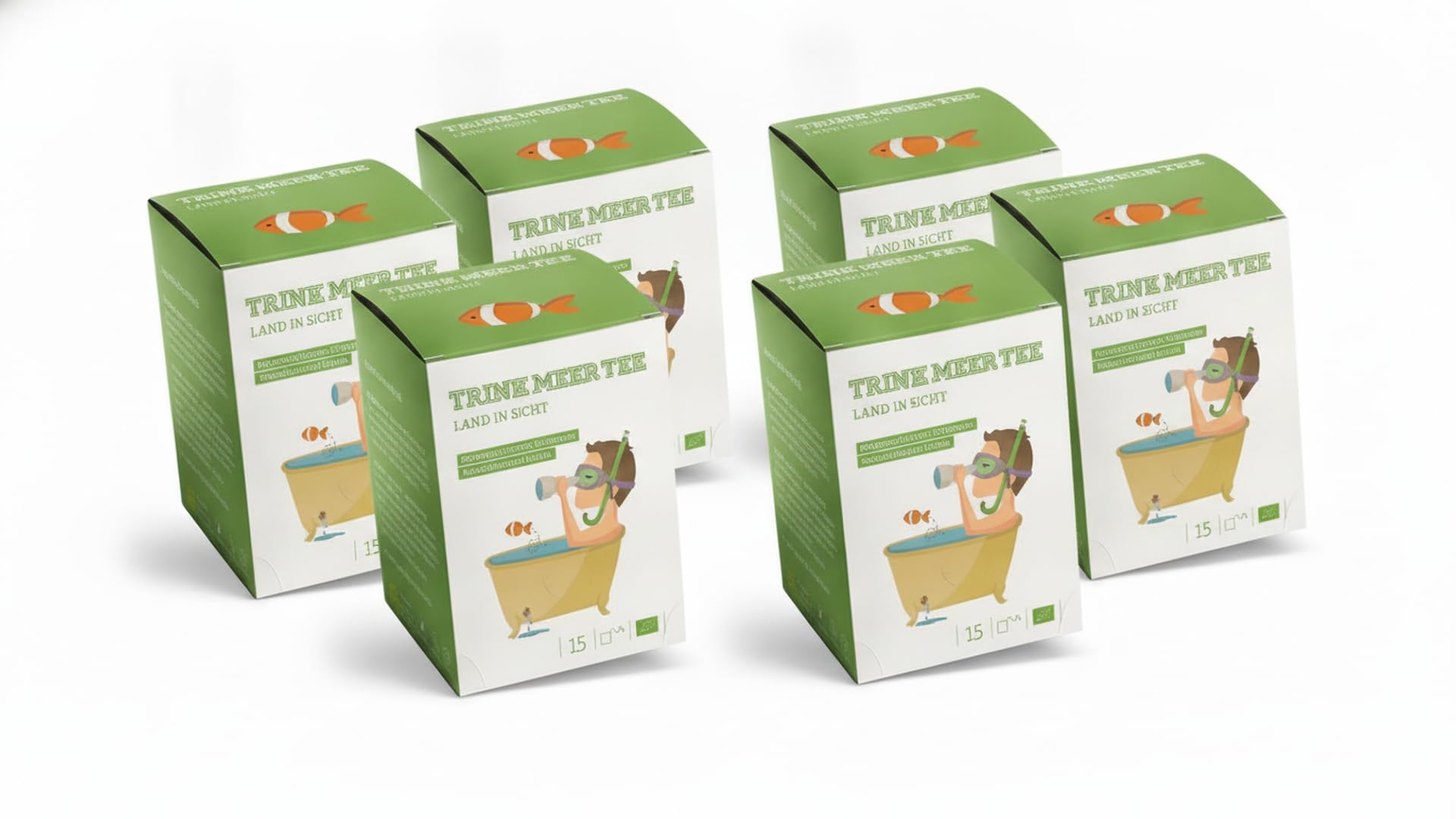 6 x Trink Meer Tee LAND IN SICHT - Premium Kräutertee Mandarine Vanille, 30 Kissenbeutel, Fruchtiger Premium Früchtetee mit Sanddorn, Fenchel & Melisse – handgenähte Kissenbeutel