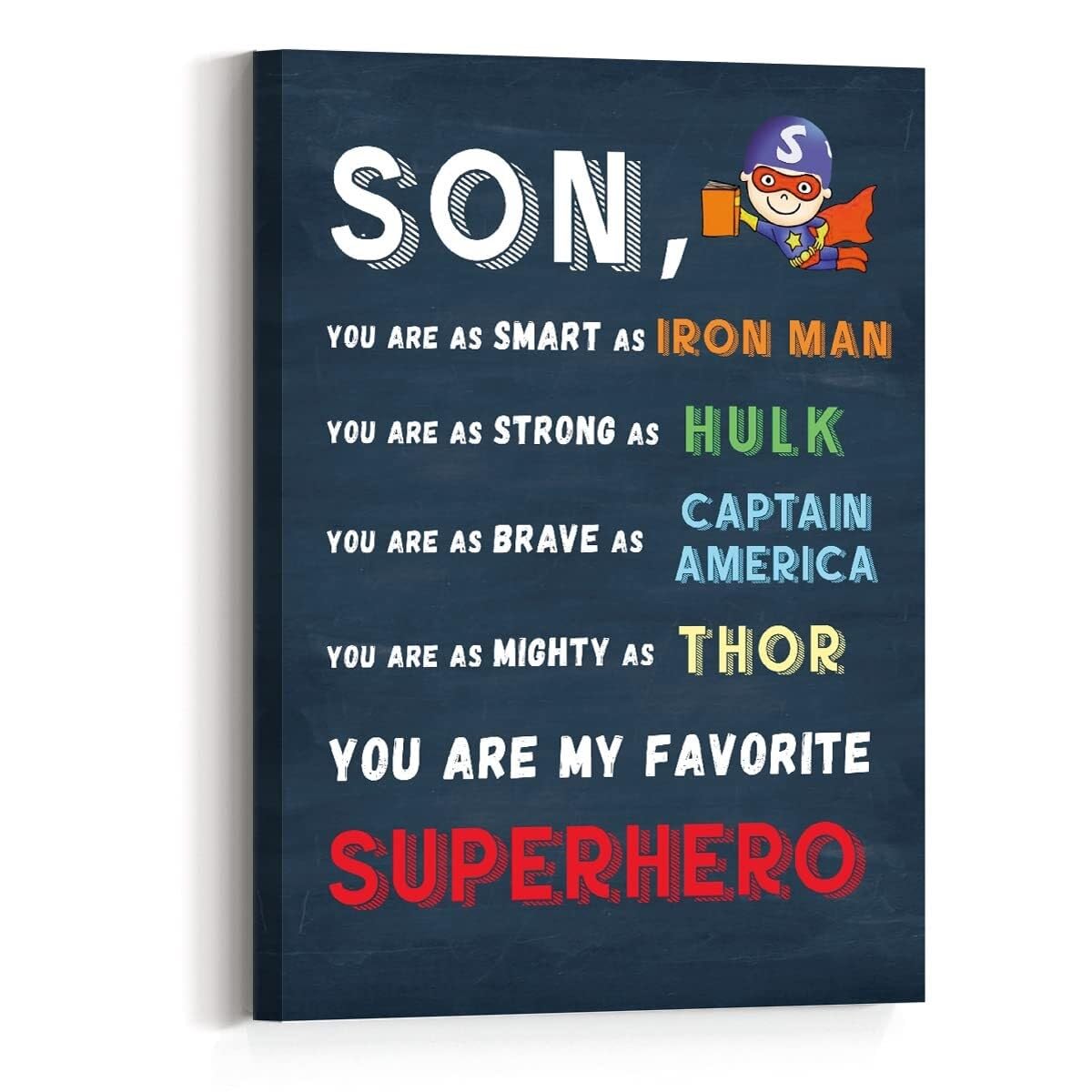 Superhero Themed Wall-Art for Son - Motivational Canvas Print for Son's Room, Dorm or Bedroom from Mom and Dad(Framed,16x24inch(40x60cm))