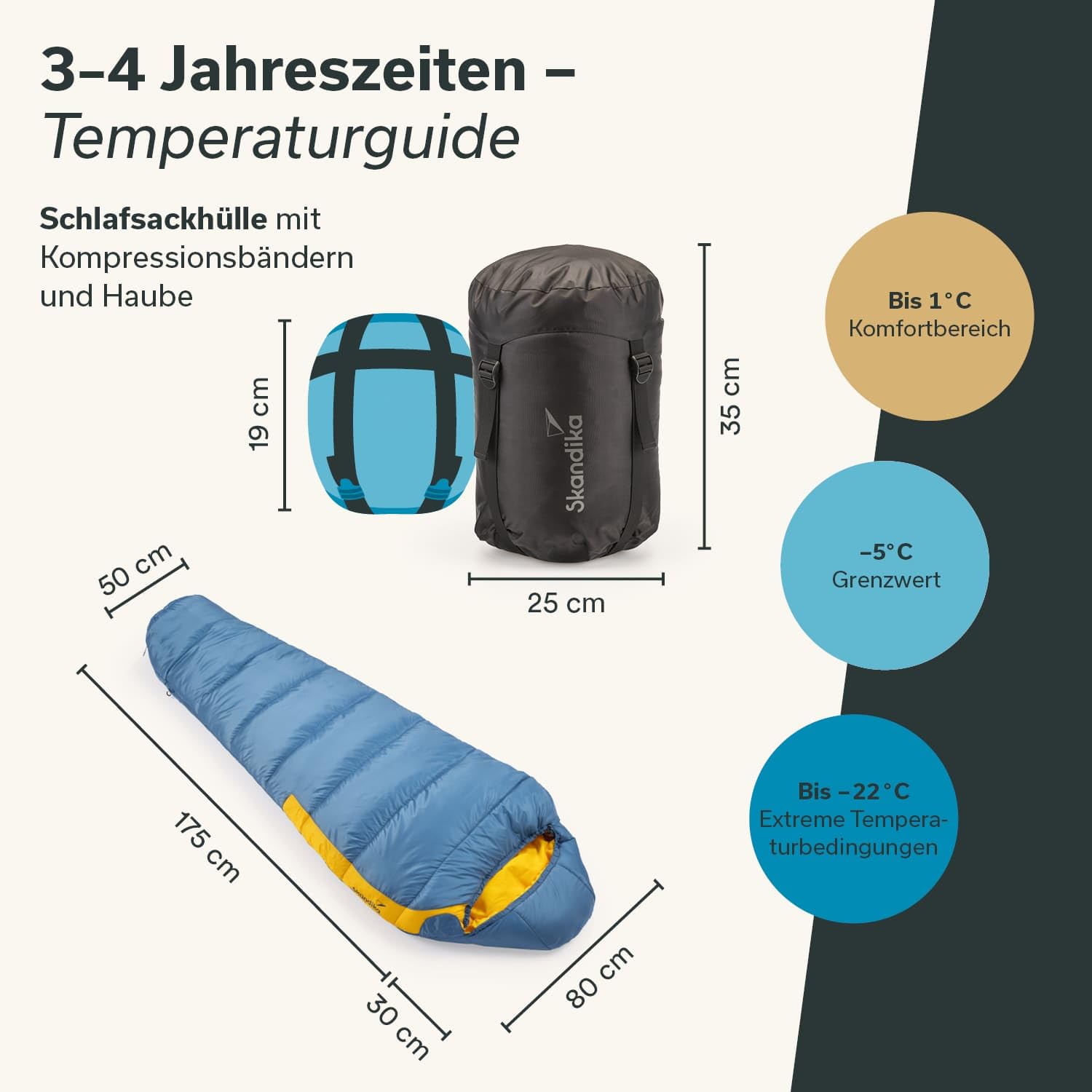 Skandika Schlafsack Gjora | Mumienschlafsack für Junior/Erwachsene/Kinder, 3-4 Jahreszeiten, Nylon-Ripstop, kompakt, wasserabweisend, Packsack | Outdoor, Camping, Wandern, Winter