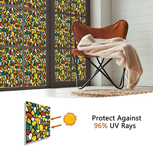 Image of Volcanics Decorative Stained Glass Window Privacy Film with Installation Tools- Static Cling Privacy Sticker for Home & Church, Non-Adhesive, Anti-UV & Heat Blocking, 17.5 x 78.7 Inches