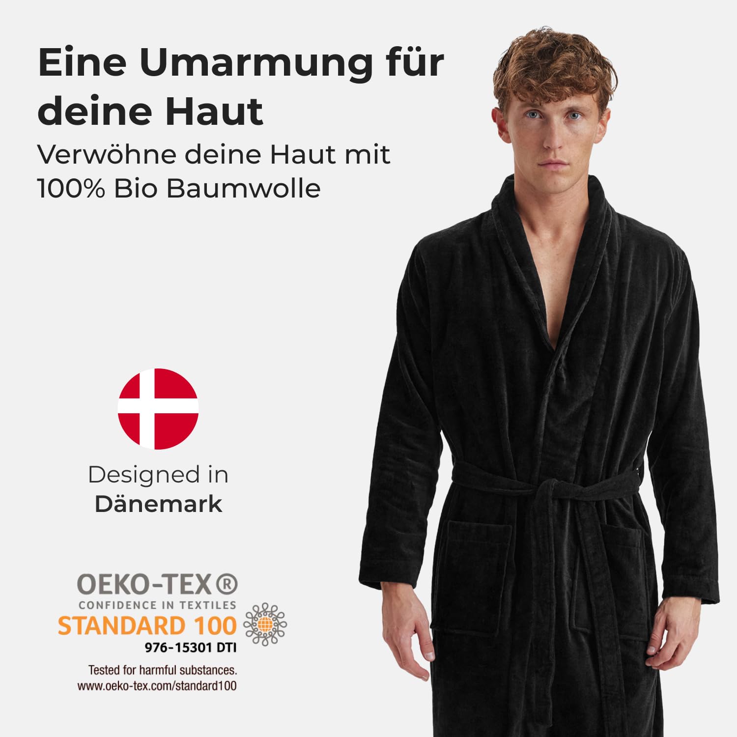 Claudio Bademantel Herren Frotté – 100% Bio–Baumwolle – Oeko–Tex Zertifiziert – Weich & Saugstark – XXL – Schwarz