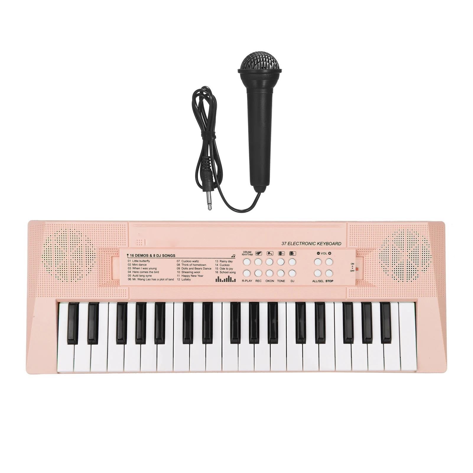 Teclado Electrónico Piano Teclado Electrónico De 37 Teclas Con Soporte Para Piano Conexión USB 2 Botones De Volumen 16 Canciones De Demostración Mini Micrófono(Pink)