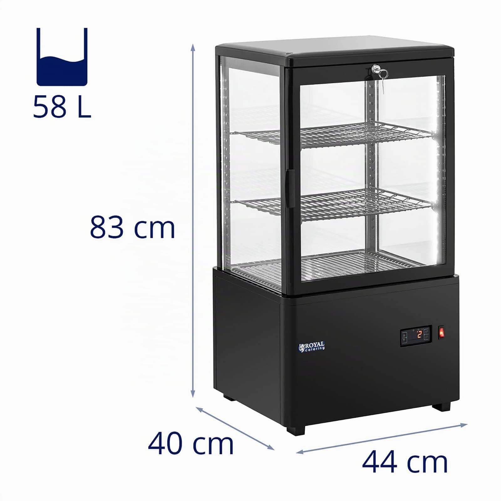 Royal Catering Vitrina Refrigerada Para Hostelería RCCC-58-BT (Capacidad: 58 L, Temperatura: 0-12 °C, Con 3 niveles e iluminación LED)
