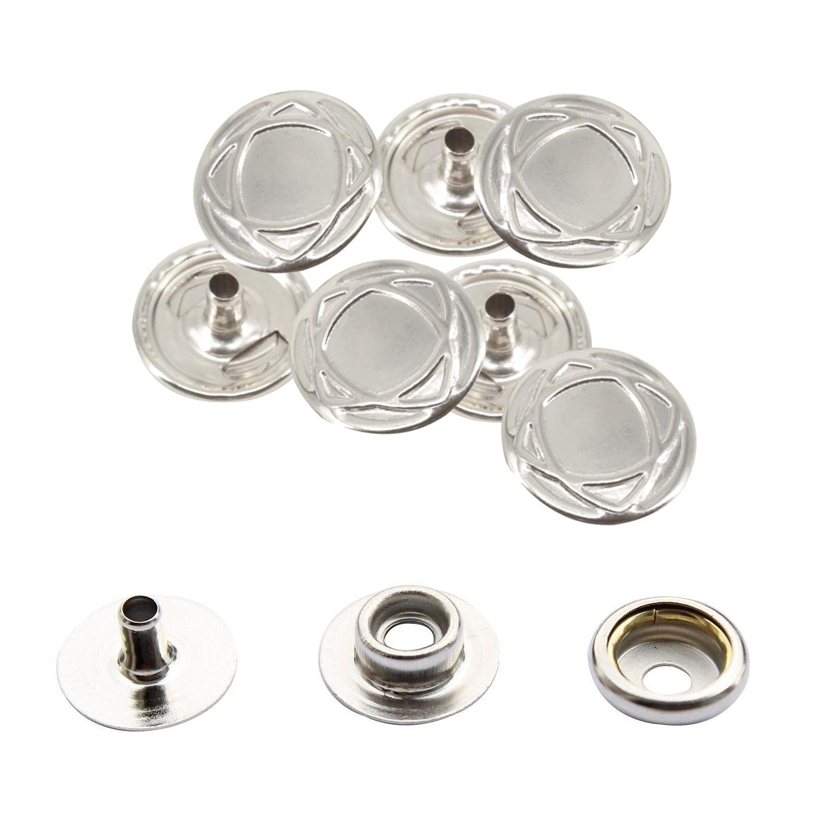 Trimming Shop Silver 15mm Press Studs 4 Part - Silver Back Snaps, 100pcs