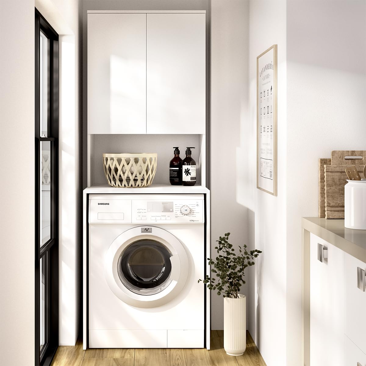 DEKIT - Mueble para Lavadora con ALTILLO 190x63,3x62cm - Blanco