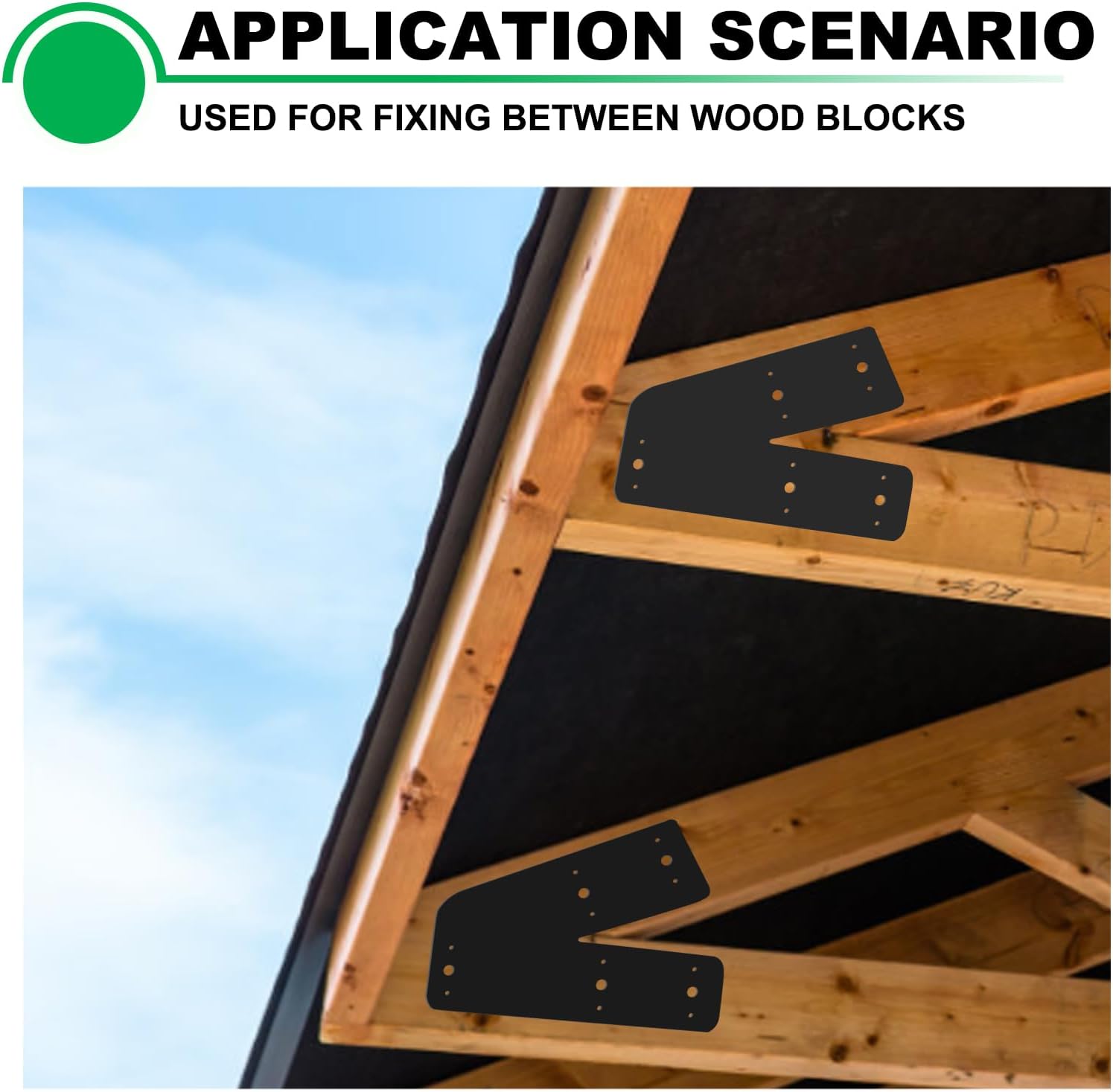 4pcs 10x3 45 Degree Angle Steel Flat Plate Pergola Bracket Heavy Duty for Wood 4x4, 6x6 Lumber Powder Coated, Truss Framing Bracket, Post Mending Plate Black