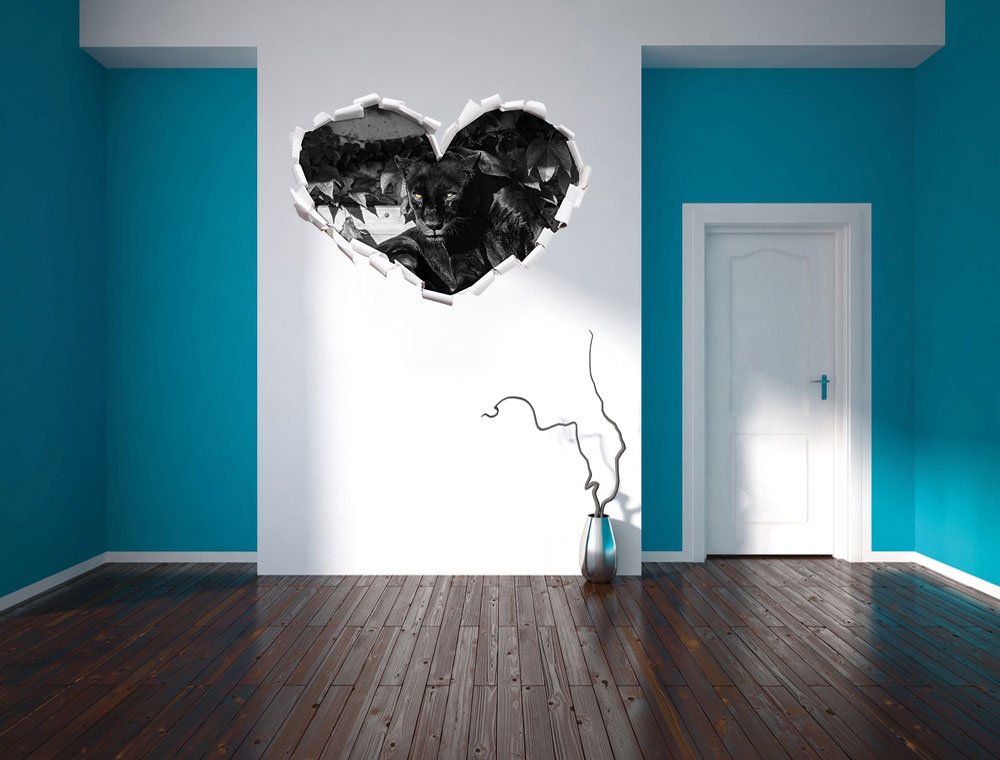 Stil.Zeit Alerte Forme de Coeur de Lynx dans Le Regard 3D, Mur ou Une Porte Autocollant Format: 62x43.5cm, Stickers muraux, Stickers muraux, Décoration Murale