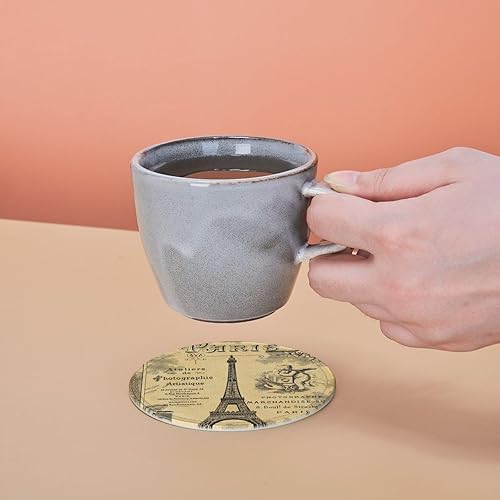 Miniatura 8 de Juego de 6 posavasos de cuero antideslizante con diseño de la Torre Eiffel con borde vintage, perfectos para taza de café de vidrio de tamaño común