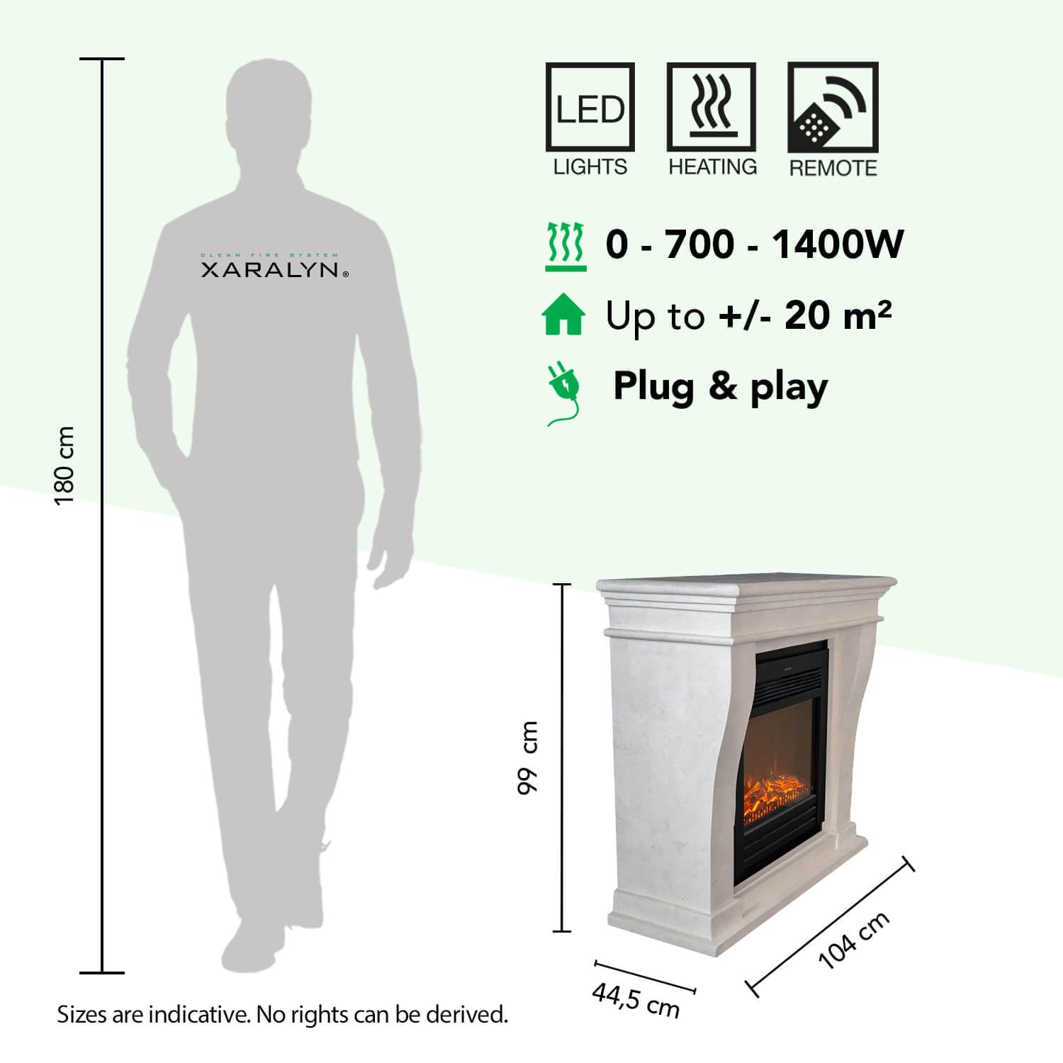 Xaralyn – Creta Mini pietra naturale bianca lucida con camino da incasso a LED Lucius