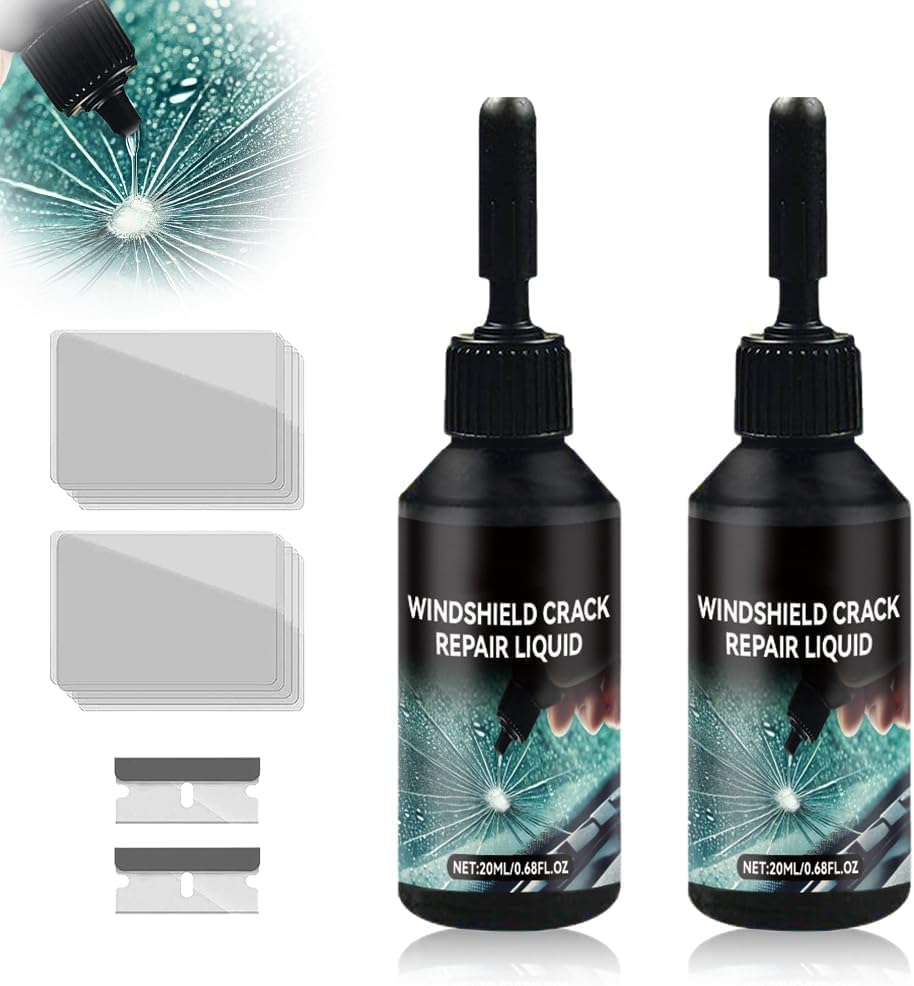 PGonline 2 Stück Steinschlag Reparaturset Windschutzscheibe, 2026 Upgraded Glas Reparatur Set Auto Windschutzscheibe Riss Reparatur Flüssigkeit, Windshield Repair Kit Zur Reparatur Löchern, Rissen