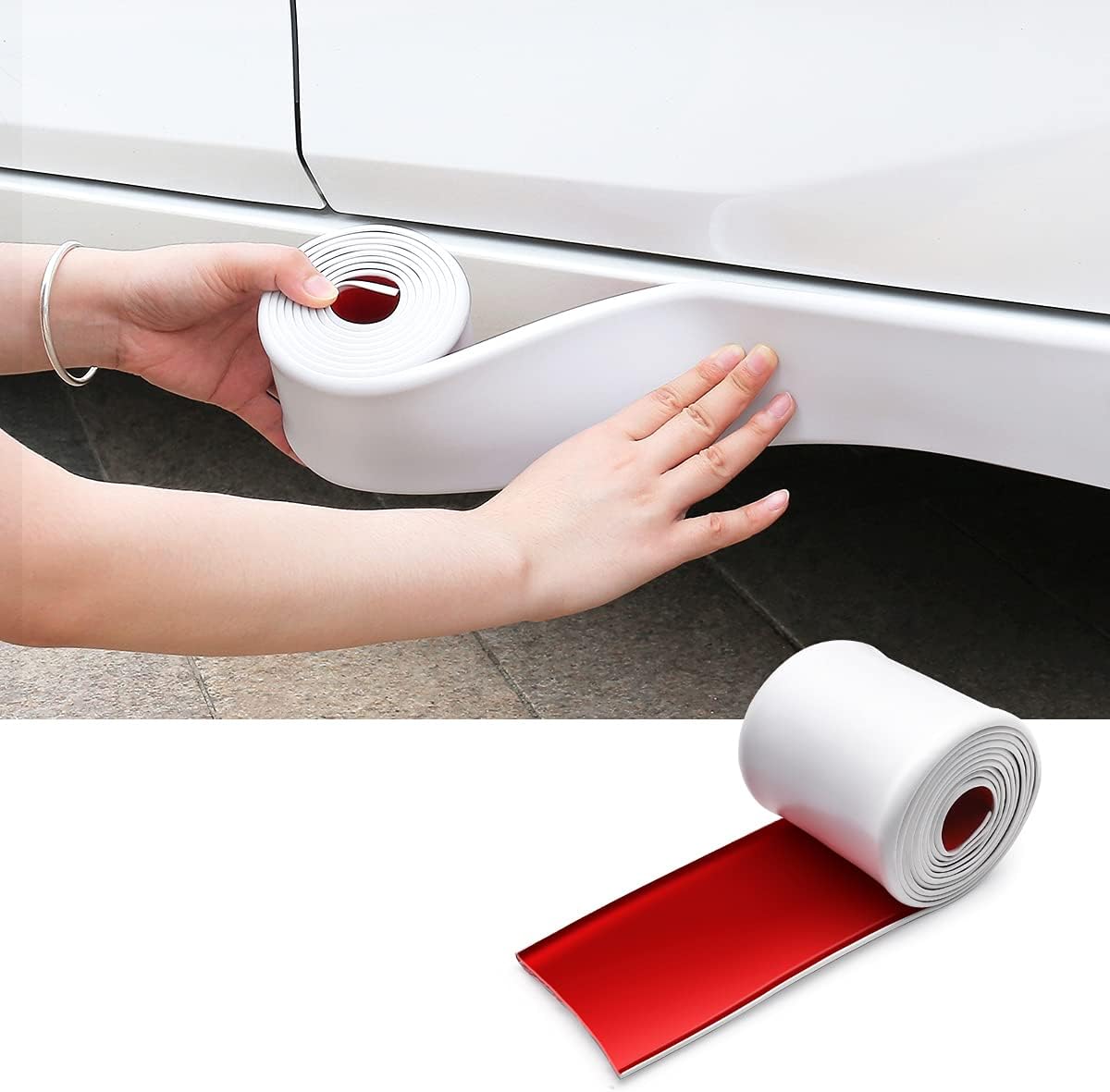 muekzru Side Skirts for Cars Universal,Anti-Scratch.Universal Rubber Anti-Scratch Side Skirts Edge Guards.Protector for Sedans, Truck, SUV,Rubber Bumper Protector 8CMx4M(White)