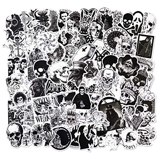 Gothic Stickers for Teens Motorcycle Laptop Skateboard 100PCS Vinyl Waterproof Cool Stickers Horror Skeleton, Black and White Stickers