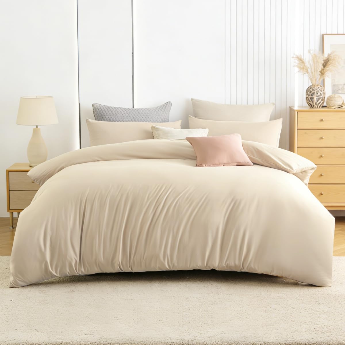 Soifox Super King Duvet Cover Warm Beige, Microfiber Solid Superking Bedding Duvet Cover Set with 2 Matching Pillowcases, Ultra Soft Non Iron Breathable (Super King (220 x 260 cm)) โ image 1