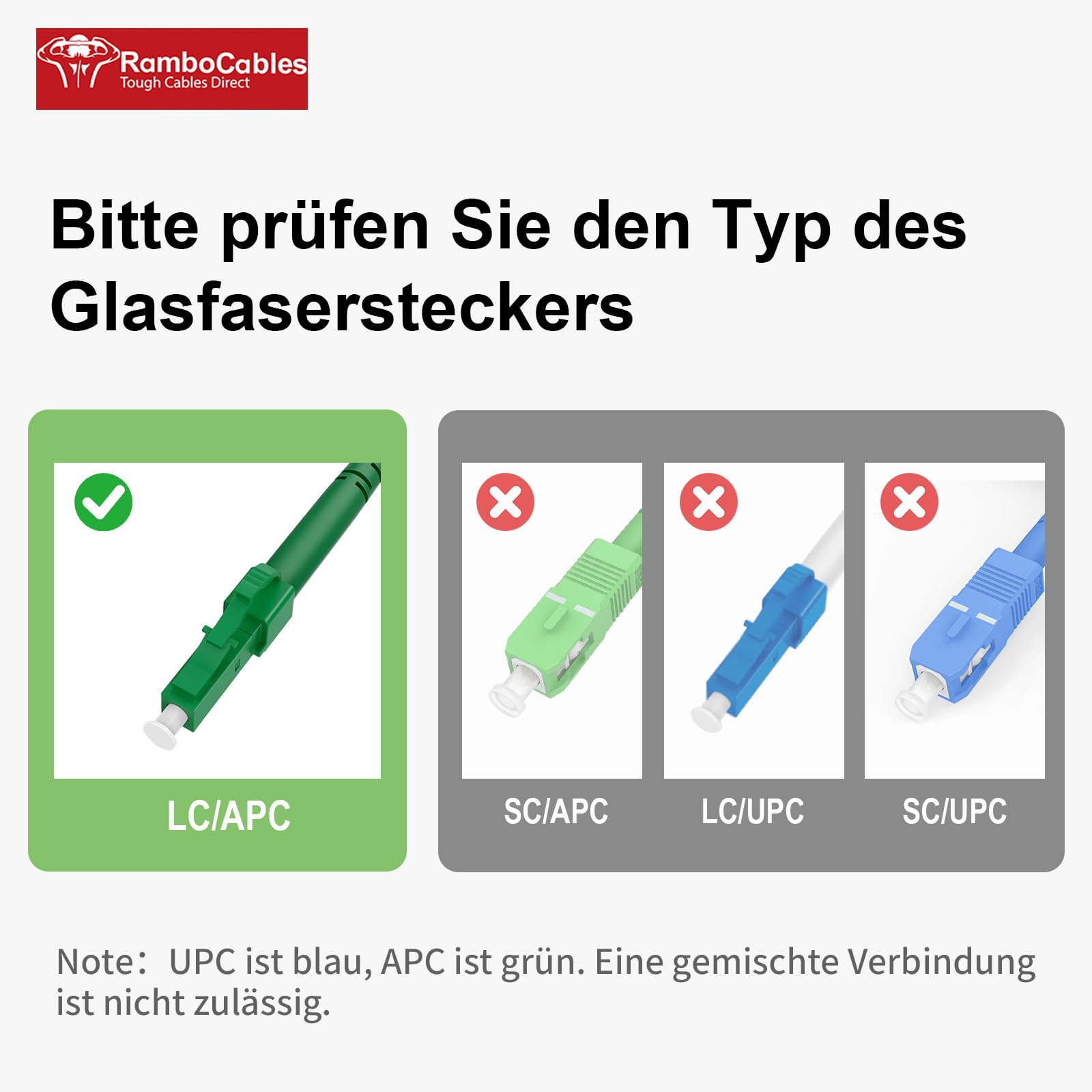 OS2 Gepanzertes LWL Kabel LC/APC auf LC/APC mit Adapter, 50m