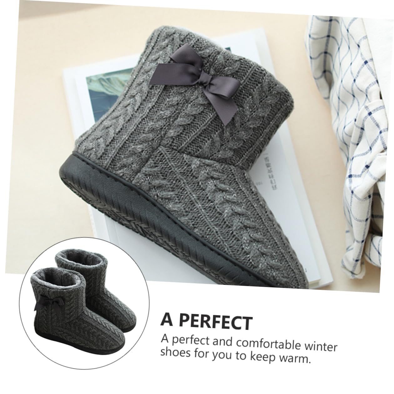 VILLCASE Botas de Casa Mujer Invierno, Zapatillas Antideslizantes