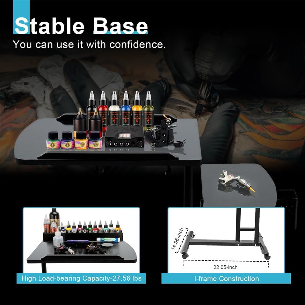 Table de Lit a Roulette, Hauteur Réglable Plateau Inclinable Double Surface