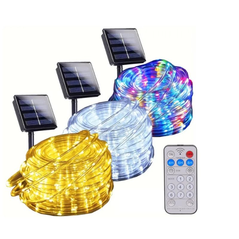 Generico UNIVERSO STRISCIA NATALIZIA LED DA ESTERNO CON PANNELLO SOLARE E TELECOMANDO - BOBINA DA 10/30 METRI CON COLORE LUCE 3000K 6500K RGB IP65 (BIANCO FREDDO, 10)