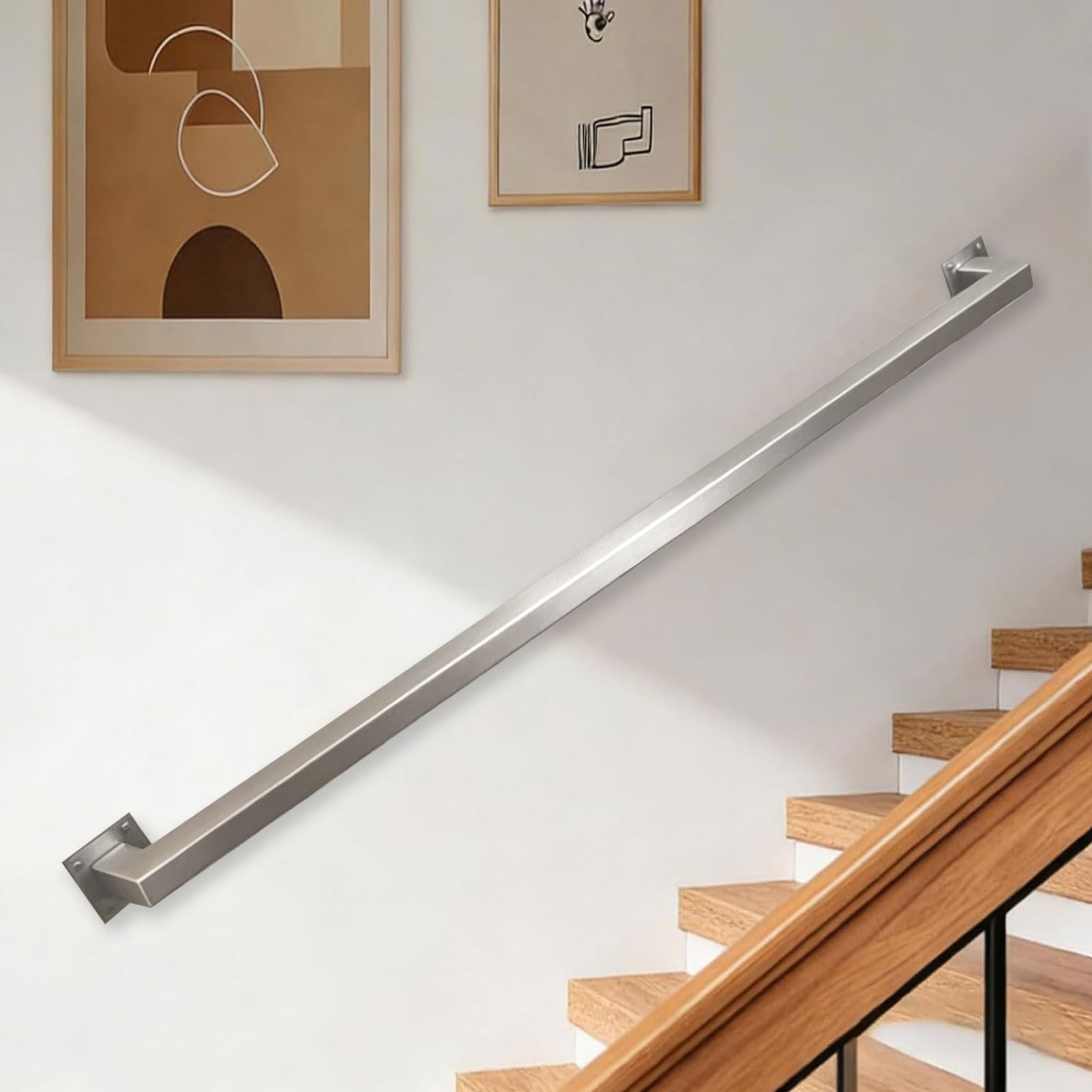 Handrails for Stairs，1m 150cm 2m 240cm 300cm 6m Bannister Rail Wall Mounted Safety Hand Rails for Stairs Handrail，Indoor Outdoor Stairway Railing with Fittings(13ft/390cm)