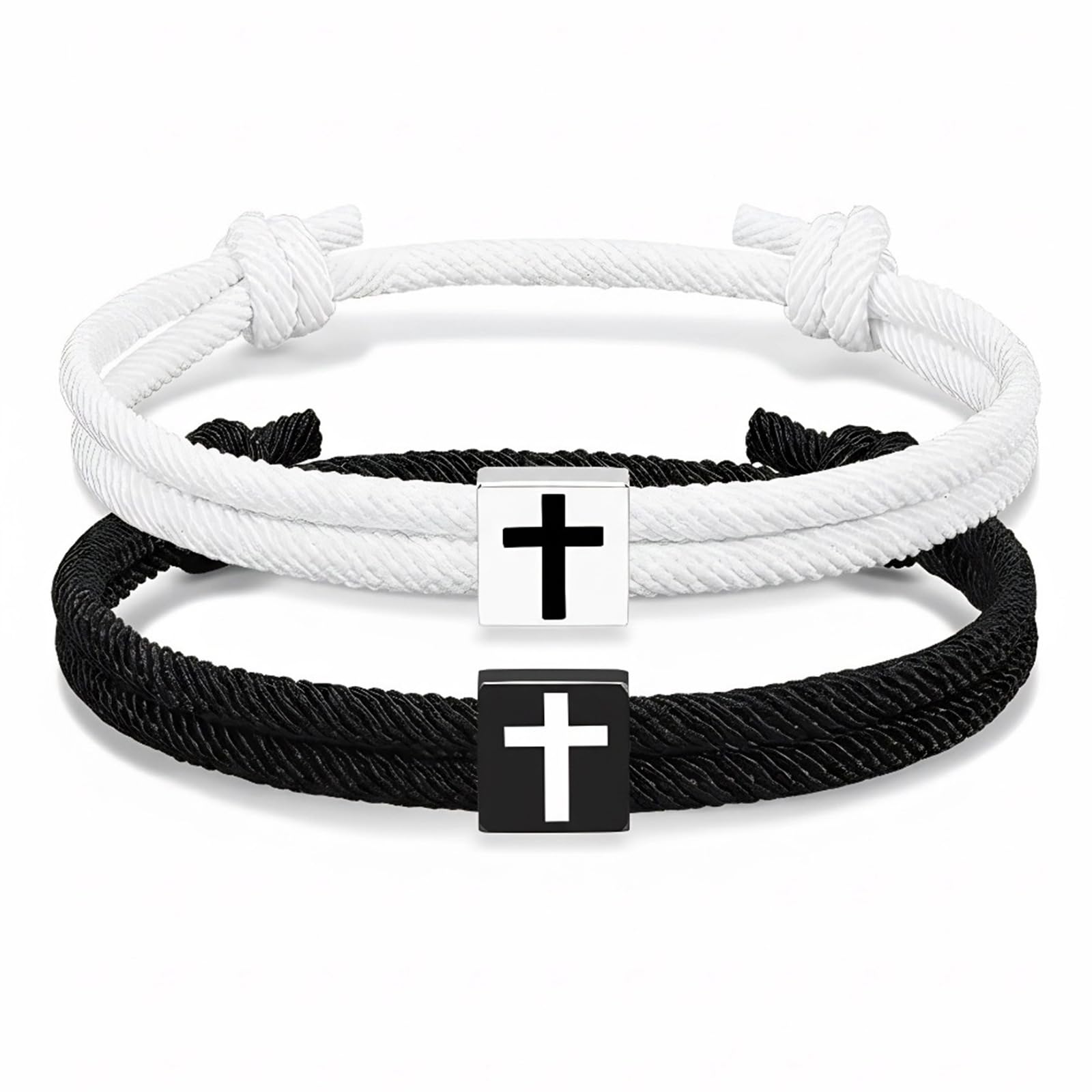 Maxtonser Pack of 2 Braided Rope Bracelets with Crosses Charm Adjustable for Comfortable Wrist Fit Symbol