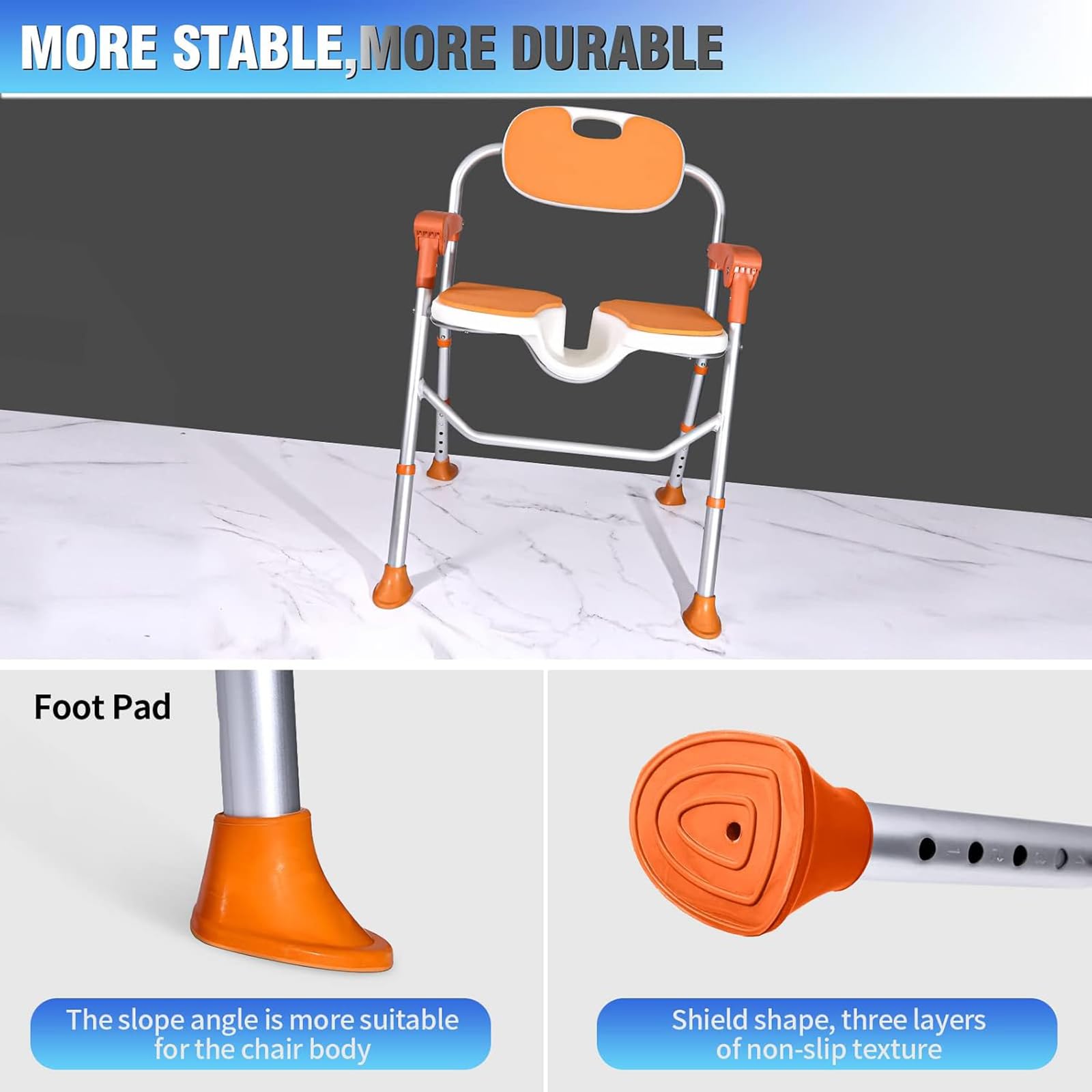 Silla de Ducha con Brazos, Taburete de Ducha Plegable con Respaldo, Silla de Ducha Regulable en Altura para Personas Mayores, Embarazadas, Discapacitados