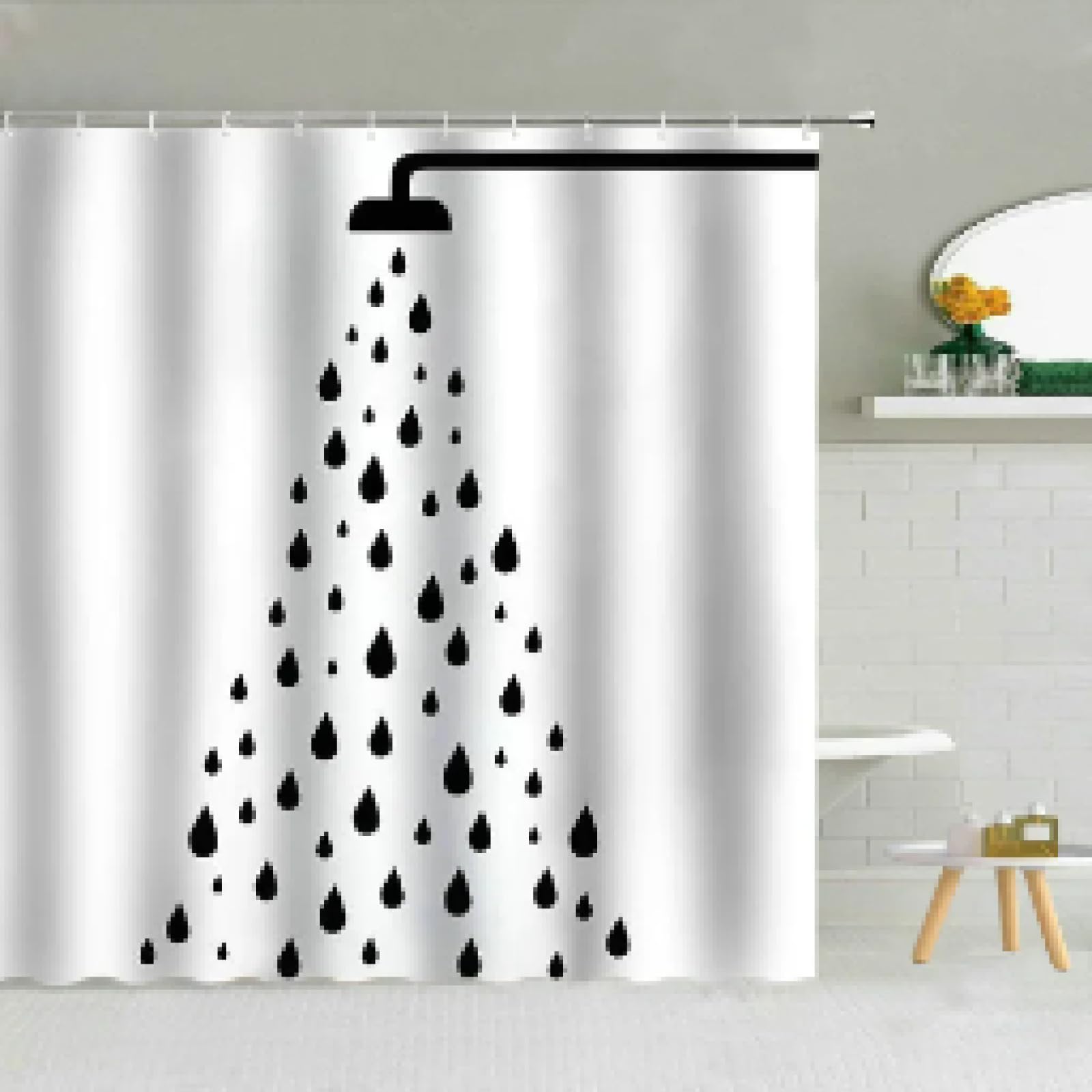 Ajalgz Bathroom Shower Curtian Simple Raindrop Shower Curtain Black And White Geometry Waterdrops Pattern Bathroom Hanging Curtains Wxl:155x175cm/61''X69'' Stall-Shower-Curtain