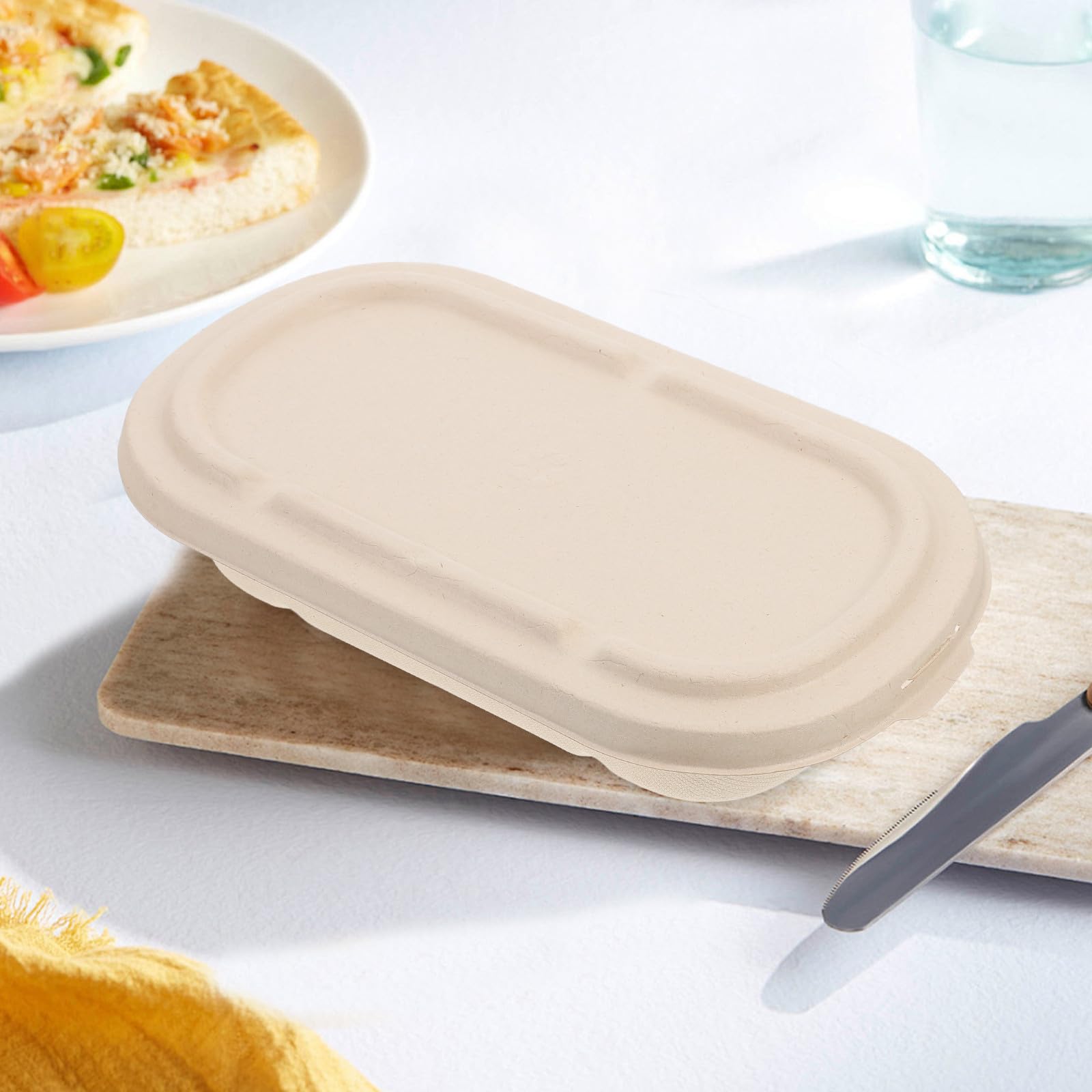 HOMSFOU Cajas de Comida Desechables de Pulpa 850 Ml Tapa, 25 Unidades para Preparar Comidas y Llevar, Recipientes Biodegradables para Ensaladas y Alimentos para Llevar