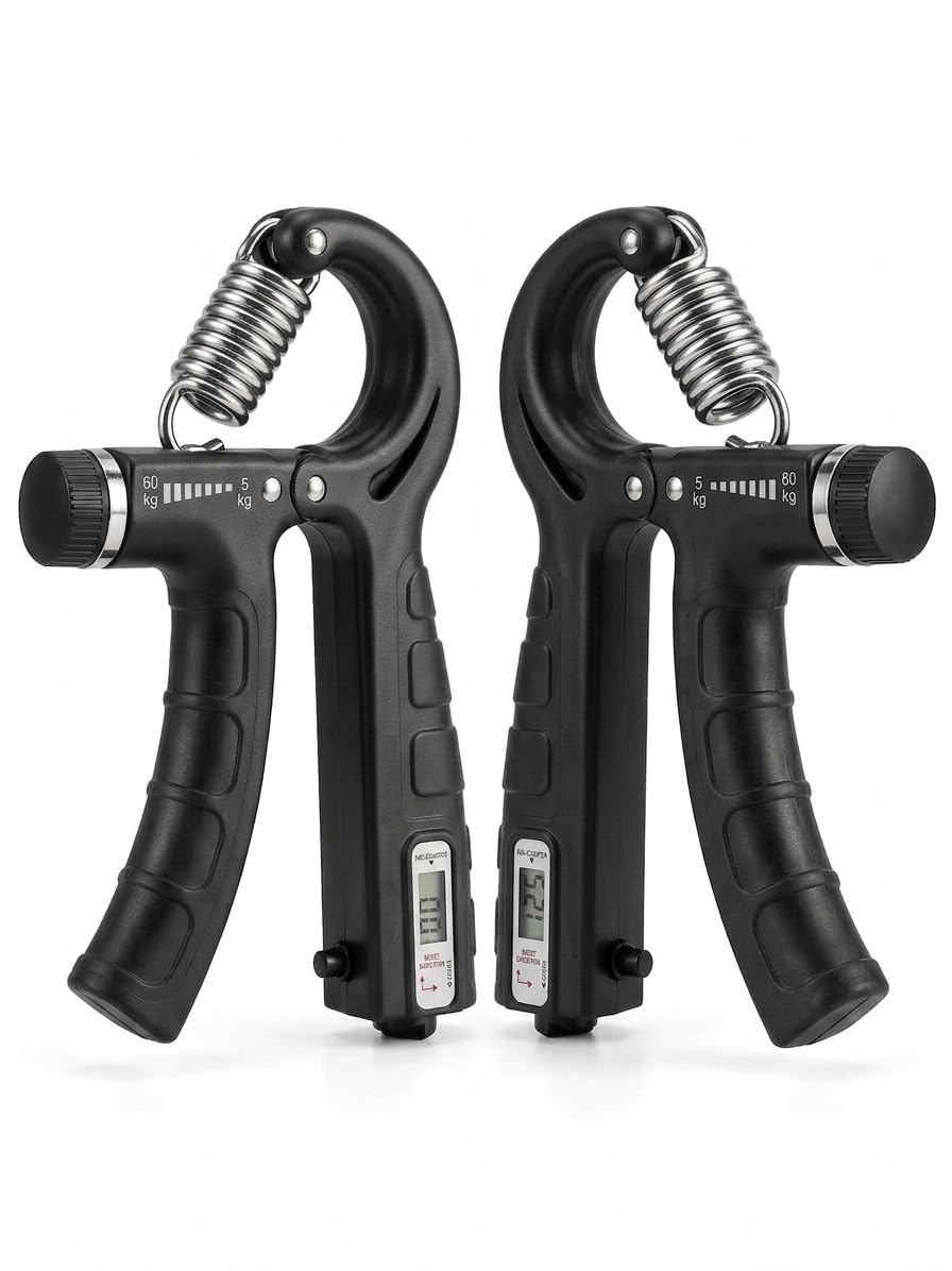 Hand Grip Strengthener 5-60kg with Digital Counter, Grip Trainer for Hand, Finger, Wrist & Forearm Strength, Adjustable Resistance Hand Exerciser for Men & Women (2, Black)