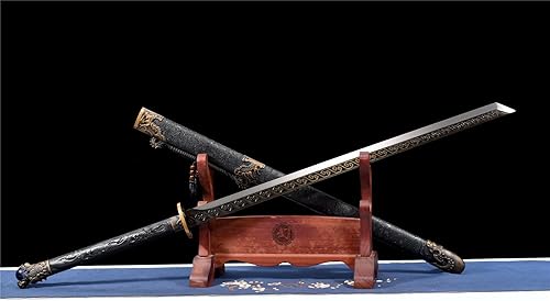 Miniatura 3 de HERO SWORD Espada ancha de dragón dorado, espada china de acero al manganeso afilado, Tang Heng Dao, hoja de espiga completa, espada samurai,