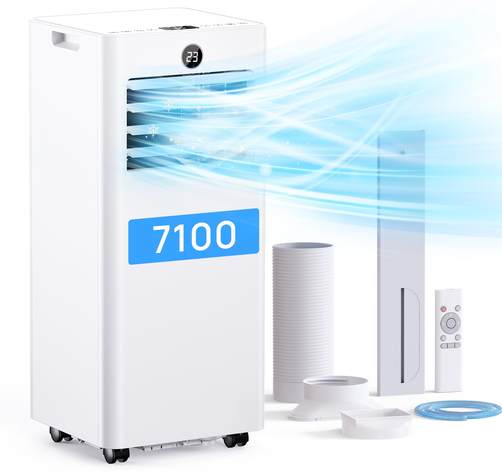 Portable Air Conditioner 7100, Air Conditioner Unit for Home Office Room, with Window Kit, Quiet, 2 Speeds, 24H Auto-off Timer, Cooling/Dehumidifier Mode, Cool Rooms up to Large Space