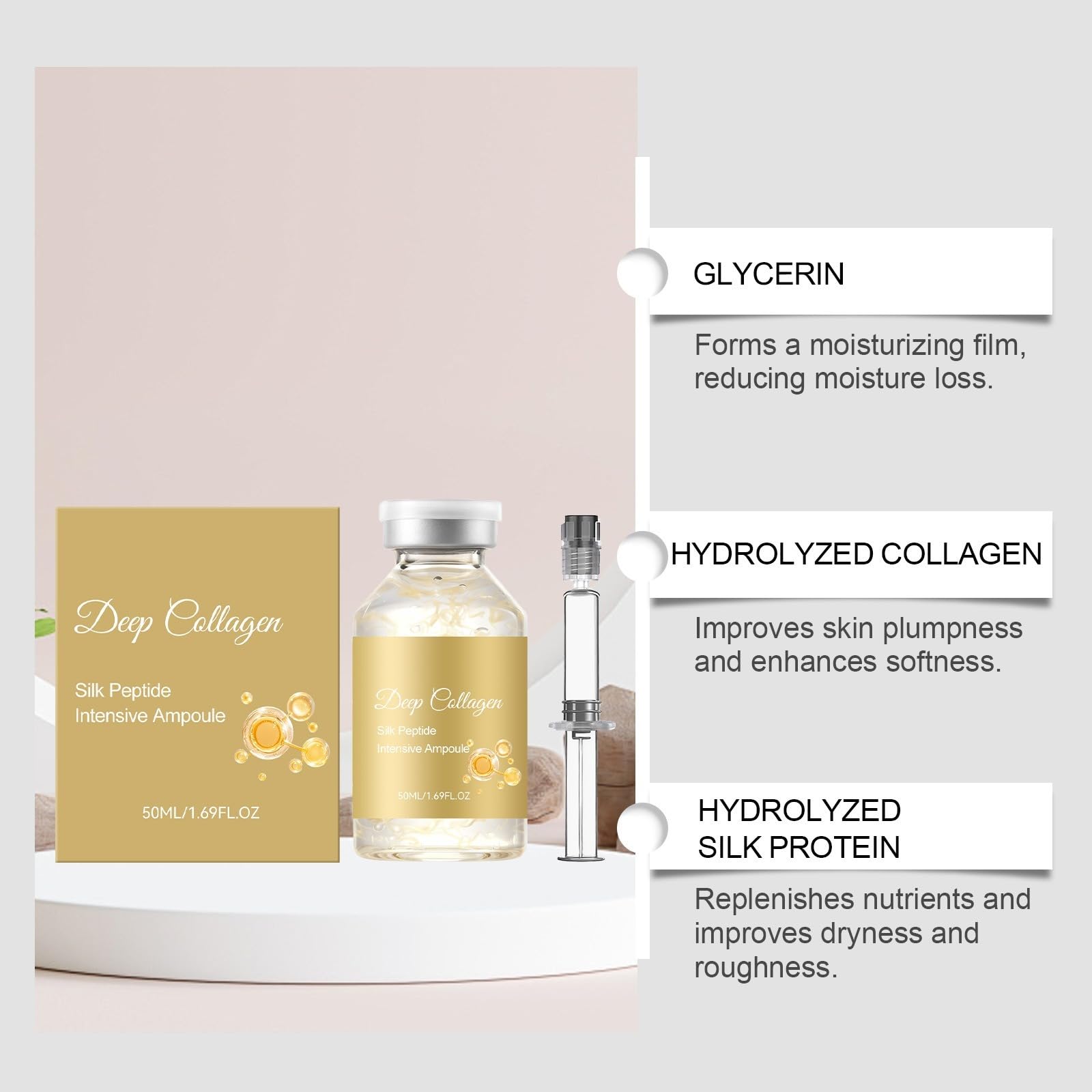 Sérum Visage Effet Tenseur, Peptides de Soie et Collagène, Serum 50ml