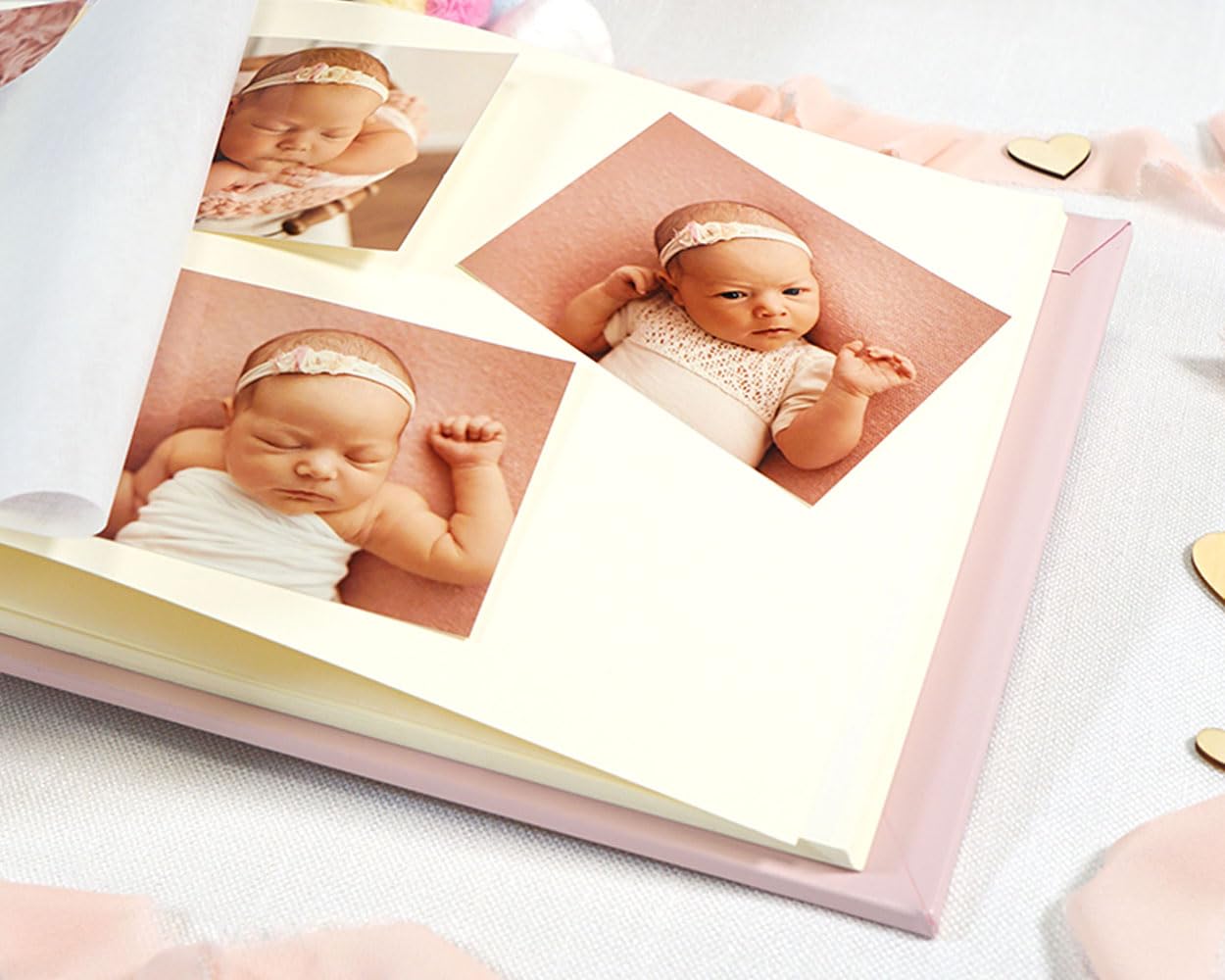 Album foto nascita bimba personalizzato, Album foto i primi ricordi del neonato, Primo anno di vita, Primo compleanno 25x30 100 pagine Interno avorio, Copertina in ecopelle (25x30 100 pagine, Celeste)