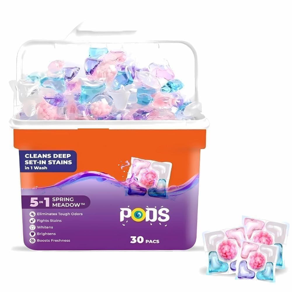 30 Pods 5-in-1 Dissolvable Magic Laundry Pods | Tough Stain Fighter for Top & Front Load Machines | Floral Aroma | Eco-Friendly | 1 Pod = 1 Wash for 5-7kg Loads (30 Pcs Podss)-image-47