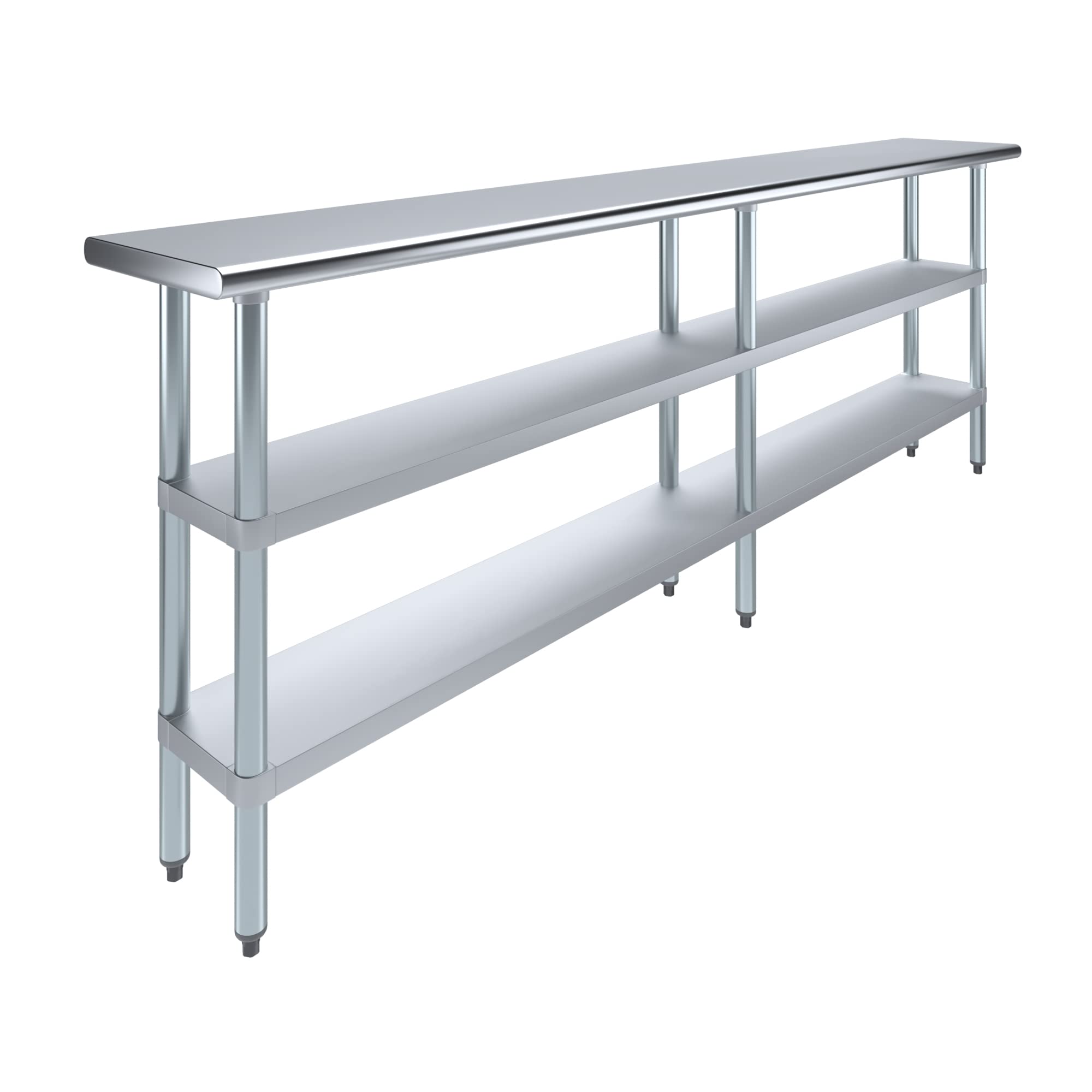 AmGood 96 in. Long x 14 in. Deep Stainless Steel Work Table with 2 Undershelves - NSF 18-Gauge 430 Top, Dual Galvanized Shelves | Commercial Prep Table, Adjustable Feet