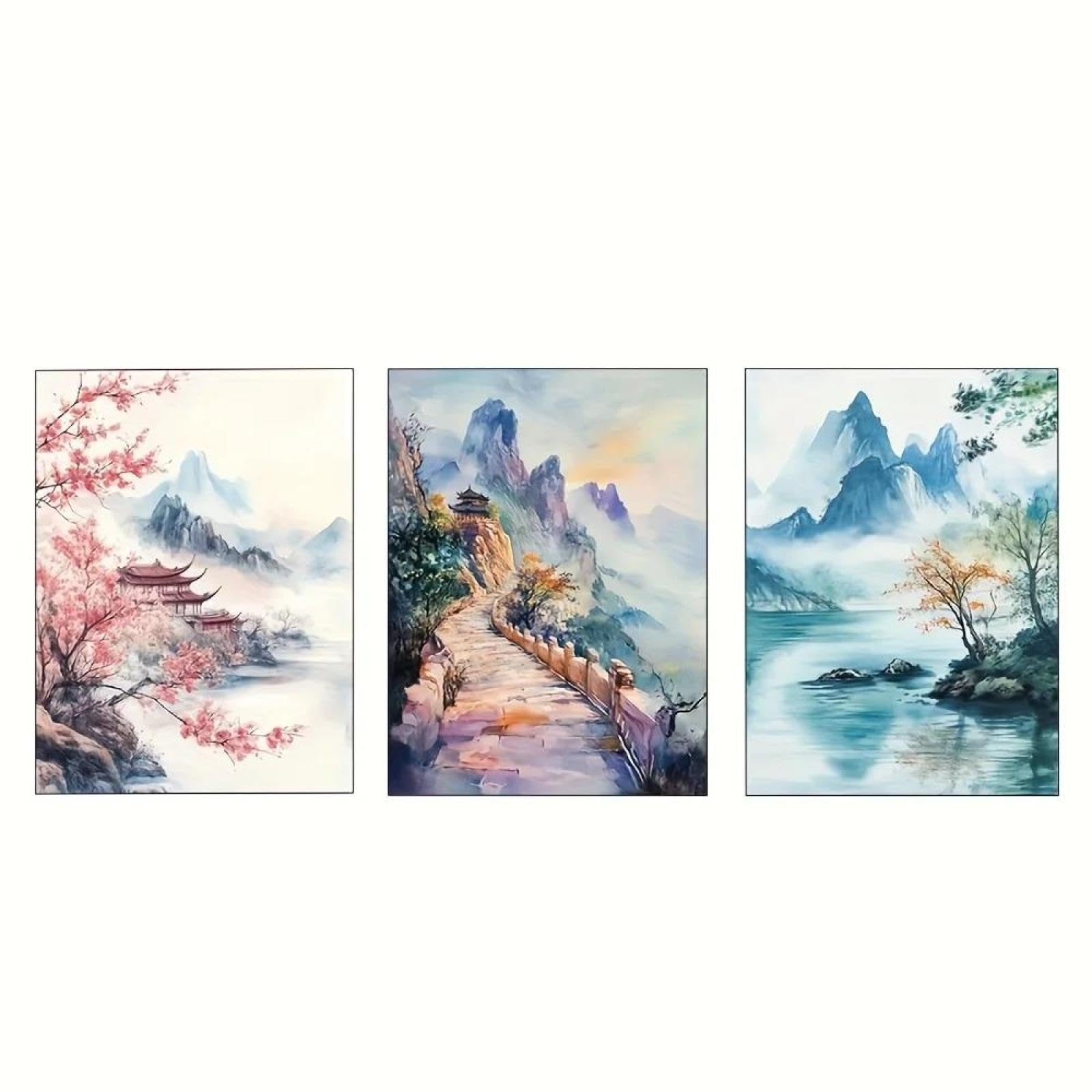 Yocheng 3pcs Canvas Art Set Chinese Landscape Posters, Suitable For Living Room And Bedroom Decor 40x60cmx3 No Frame