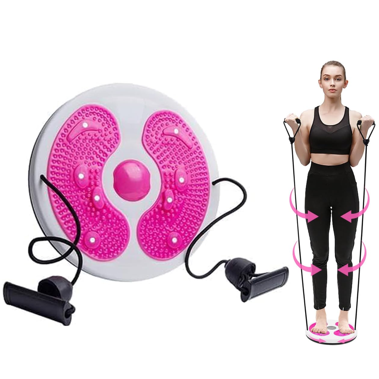 Twist Waist Disc Board mit Kordelzug, Taillenabnehmendes Multifunktions-Magnet-Balance-Board-Pedal, Widerstandsbänder Massage-Fußsohle Heimfitnessgeräte, Aerobic-Übungen Fitness-Zubehör (Rose Rot)
