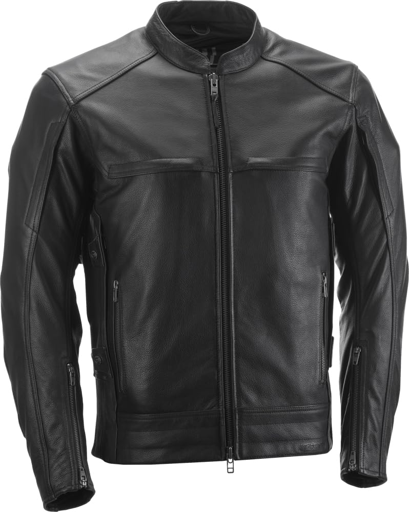 Highway 21 Gunner Jacket, Leather Motorcycle Gear with Zippered Vents and Mesh Lining, Unisex Adult Riding Apparel (Black, Medium)