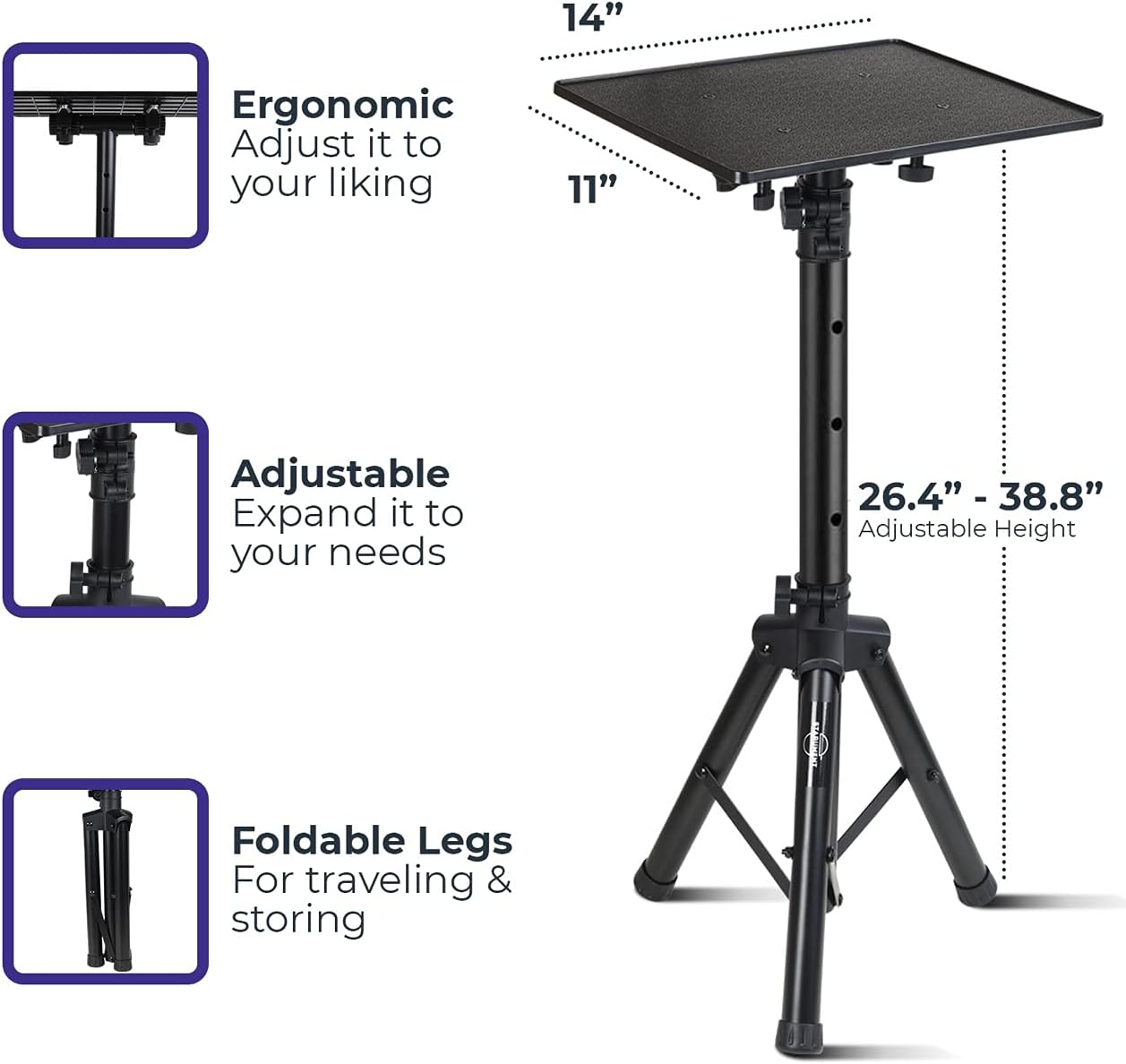 Starument Laptop Stand - Tripod Floor Stand for Computer, Projector, DJ Equipment, Studio Accessories - Light & Portable, Sturdy & Durable Metal - Adjustable Height, 26.4 to 38.8-Inch - 14x11" Tray : Musical Instruments