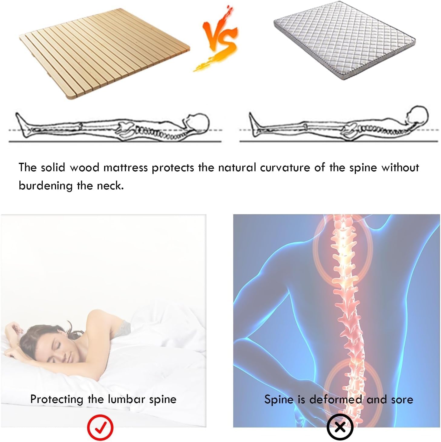 Bunkie Board Bed Slats Twin/Full/Queen/King Size - Foldable Bed Base 39.4x78.7in 190/200 CM Length - Wooden Slats for Support and Comfort,One Color,180x200cm/70.9x78.7in