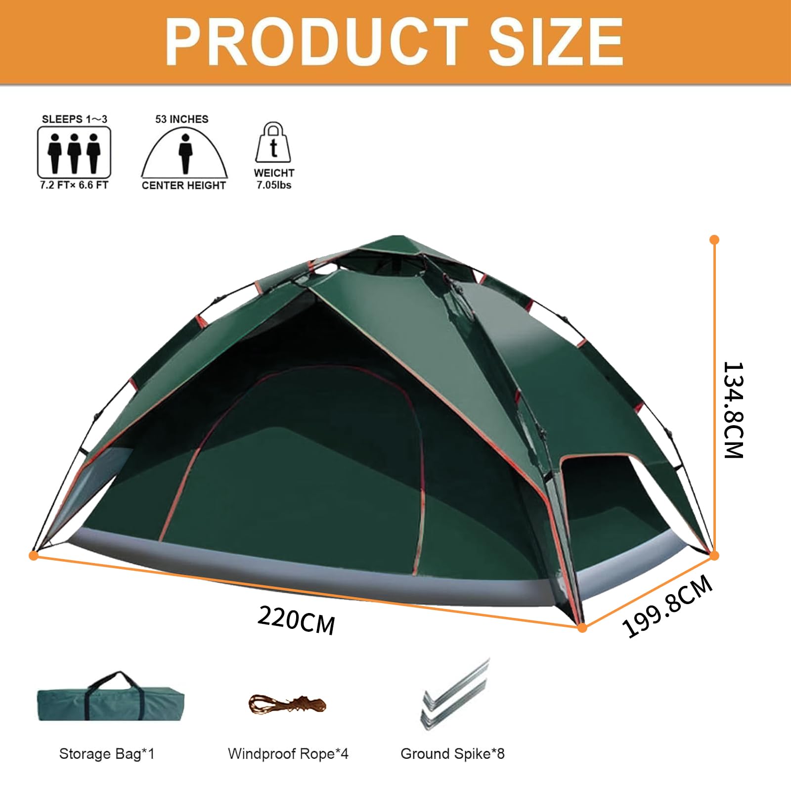 Campingzelt, automatisches Instant Pop up Zelt für 2-3 Personen, doppelschichtiges Wind und wasserdichtes Zelt, Übernachtungszelt geeignet für Wanderungen und Familienreise