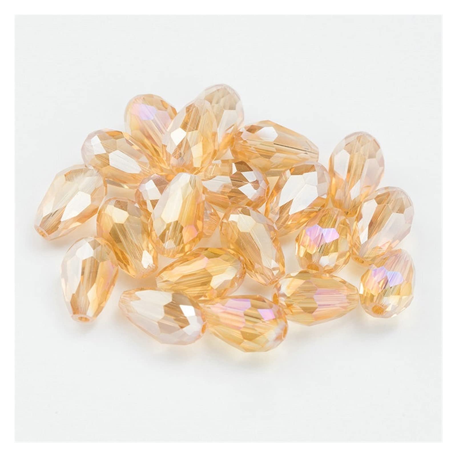 QW Crystal Tear Drop Shape Beads Glass Beads 6X8MM Loose Spacer Round Beads for Jewelry Making DIY 19 Colors D919 (Color : Gsha ab, Item Diameter : 6x8mm 70pcs)