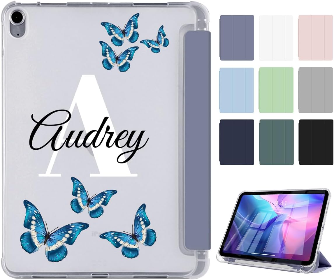 Customized Name Case for iPad (A16) 11th Generation 11 Inch 2025 Custom Personalized Initials Text Folio Flip Slim Soft TPU Clear Back Cover Trifold Stand with Pencil Holder Smart Auto Wake/Sleep