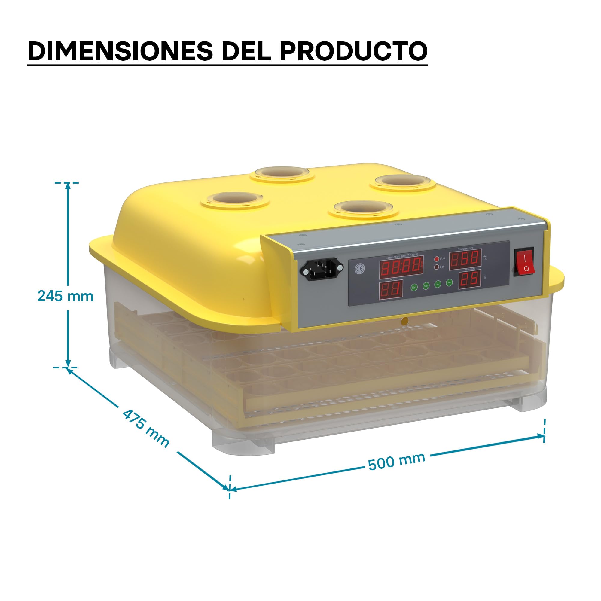 Incubadora automática capacidad para 48 huevos de gallina y 4 ventanas observación, pato, codorniz